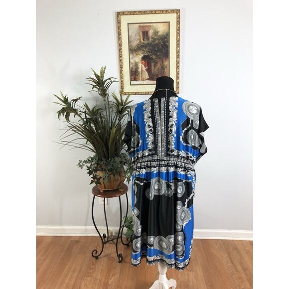 Dots Woman Dress 3XL Faux Wrap Sheath Sleeveless Boho Boxy Black Vacation Resort - Picture 4 of 8